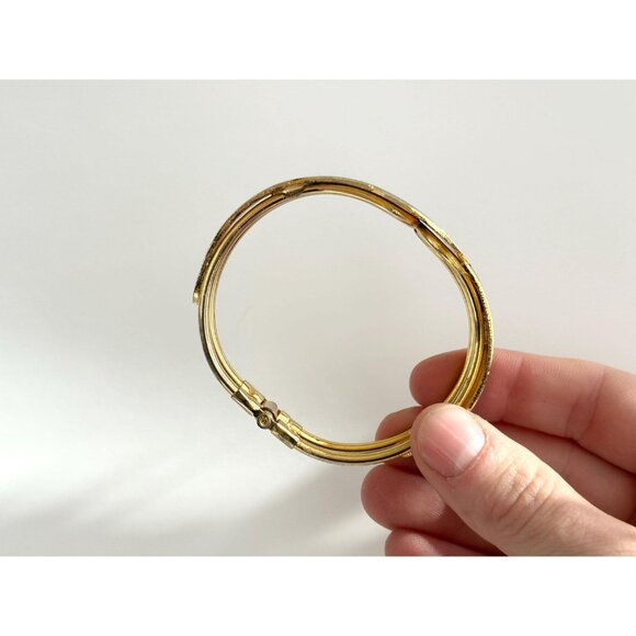 Cloisonne Enamel Floral Gold Toned Chunky Vintage Hinged Bracelet | Bangle - Picture 10 of 16